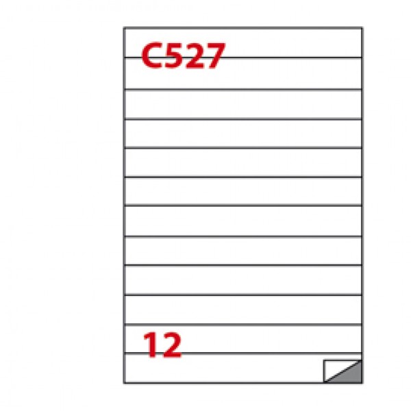 Etichetta adesiva C527 - permanente - 210x24,75 mm - 12 etichette per foglio - bianco - Markin - scatola 100 fogli A4
