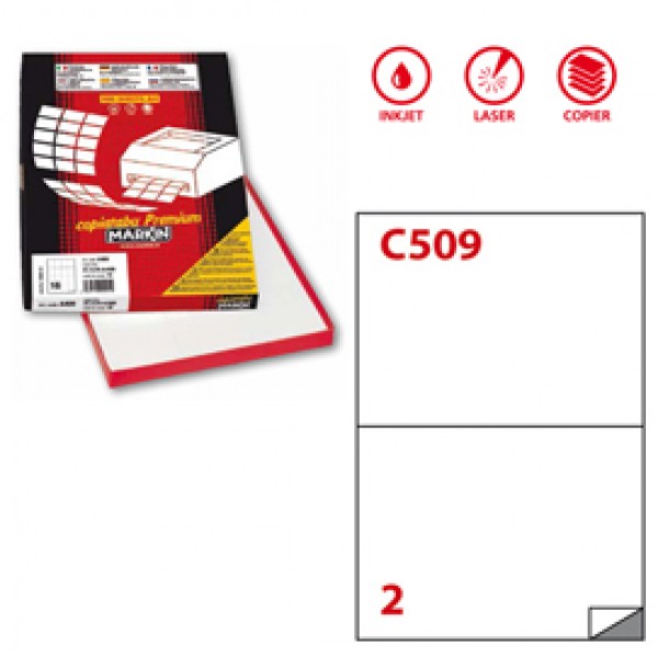 Etichetta adesiva C509 - permanente - 210x148,5 mm - 2 etichette per foglio - bianco - Markin - scatola 100 fogli A4