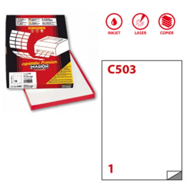 Etichetta adesiva C503 - permanente - 210x297 mm - 1 etichetta per foglio - bianco - Markin - scatola 100 fogli A4