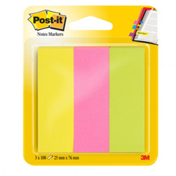 Segnapagina Post it® in carta - 671-3 - 25 x 76 mm - 3 colori Neon - Post it® - conf. 300 pezzi