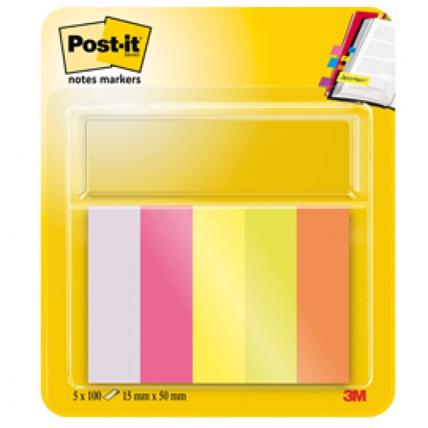 Segnapagina Post it® in carta - 670-5 - 15 x 50 mm - 5 colori Neon - Post it® - conf. 500 pezzi