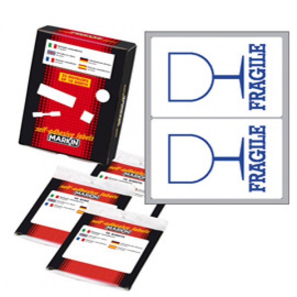 Etichette adesive fragile - in carta - permanenti - 115 x 70 mm - 2 et/fg - 10 fogli - bianco - Markin Etichette adesive fragile - in carta - permanenti - 115 x 70 mm - 2 et/fg - 10 fogli - bianco - Markin