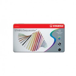 Pastello Aquacolor 1612 - tratto 2,80 mm - colori assortiti - Stabilo - astuccio in metallo 12 pezzi