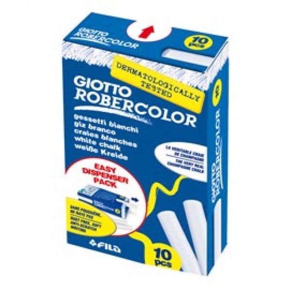 Gessetti Robercolor - lunghezza 80mm con diametro 10mm - bianco - Giotto - Scatola 10 gessetti tondi Gessetti Robercolor - lunghezza 80mm con diametro 10mm - bianco - Giotto - Scatola 10 gessetti tondi
