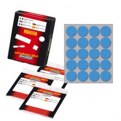 Etichetta adesiva - permanente - tonda ø 27 mm - 20 etichette per foglio - 10 fogli per busta - blu - Markin