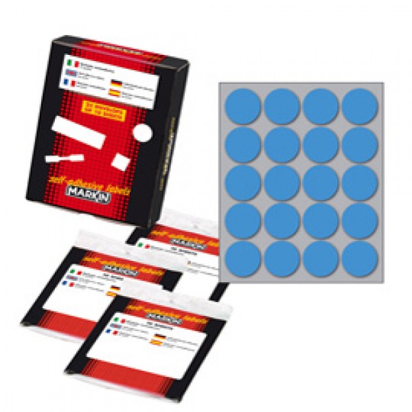 Etichetta adesiva - permanente - tonda ø 27 mm - 20 etichette per foglio - 10 fogli per busta - blu - Markin Etichetta adesiva - permanente - tonda ø 27 mm - 20 etichette per foglio - 10 fogli per busta - blu - Markin