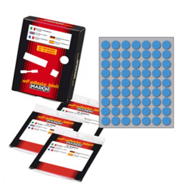 Etichetta adesiva - permanente - tonda ø 14 mm - 63 etichette per foglio - 10 fogli per busta - blu - Markin Etichetta adesiva - permanente - tonda ø 14 mm - 63 etichette per foglio - 10 fogli per busta - blu - Markin