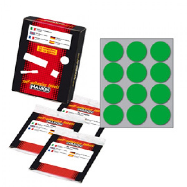 Etichetta adesiva - permanente - tonda ø 34 mm - 12 etichette per foglio - 10 fogli per busta - verde - Markin Etichetta adesiva - permanente - tonda ø 34 mm - 12 etichette per foglio - 10 fogli per busta - verde - Markin