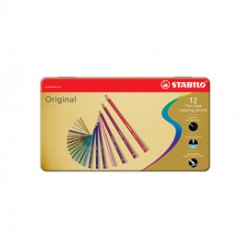 Pastello colorato Original 8773 - tratto 2,50 mm - colori assortiti - Stabilo - astuccio in metallo 12 pezzi