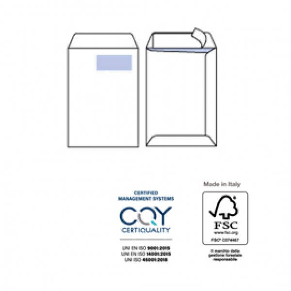 Busta a sacco Competitor FSC - strip adesivo - con finestra - 23 x 33 cm - 100 gr - bianco - Pigna Envelopes - conf. 500 pezzi Busta a sacco Competitor FSC - strip adesivo - con finestra - 23 x 33 cm - 100 gr - bianco - Pigna Envelopes - conf. 500 pezzi
