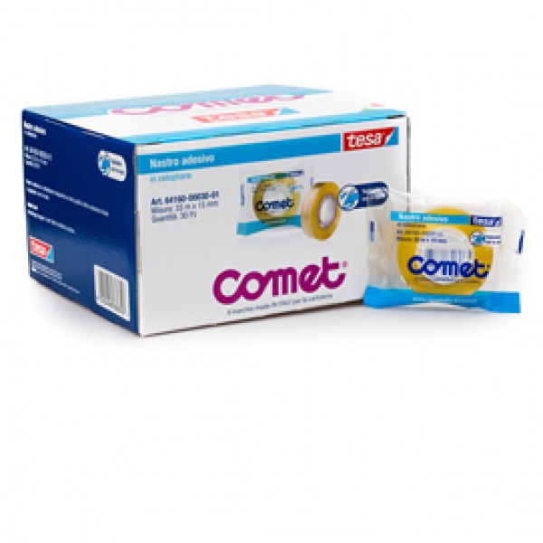 Nastro adesivo - 33 mt x 15 mm - cellophane - trasparente - Comet Nastro adesivo - 33 mt x 15 mm - cellophane - trasparente - Comet