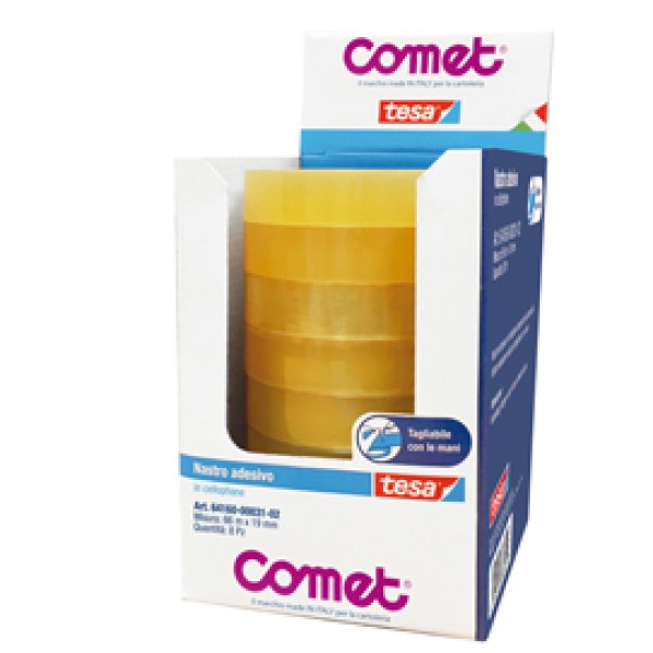 Nastro adesivo - 66 mt x 19 mm - cellophane - trasparente - Comet Nastro adesivo - 66 mt x 19 mm - cellophane - trasparente - Comet