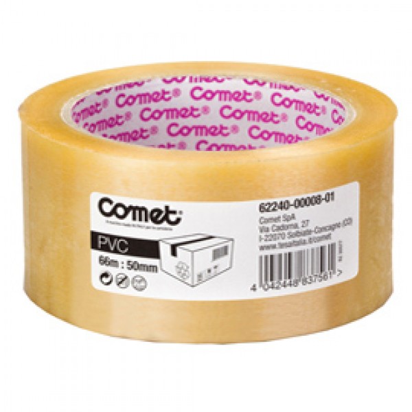 Nastro adesivo - 5 cm x 66 m - PVC - trasparente - Comet Nastro adesivo - 5 cm x 66 m - PVC - trasparente - Comet