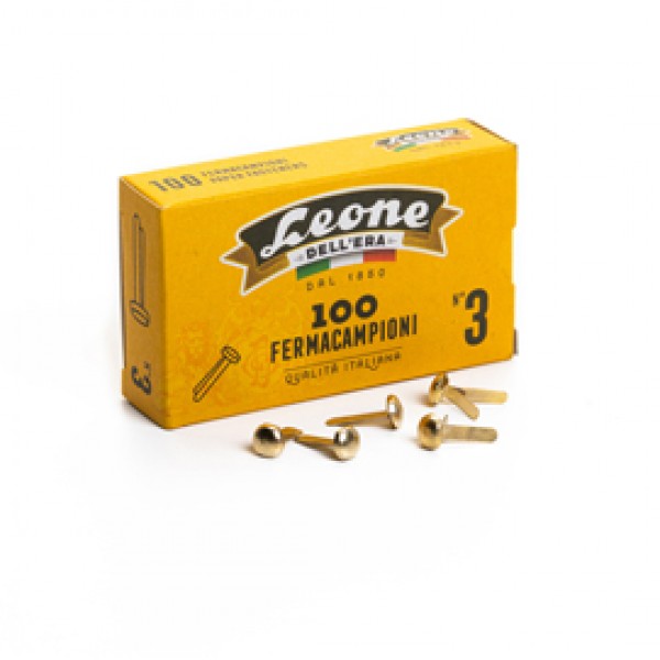 Fermacampioni ottonati - lunghezza 17 mm - n. 3 - Leone - conf. 100 pezzi Fermacampioni ottonati - lunghezza 17 mm - n. 3 - Leone - conf. 100 pezzi