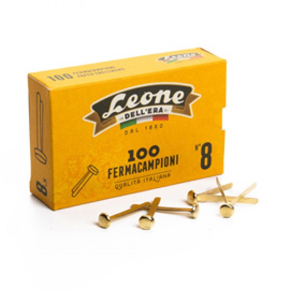 Fermacampioni ottonati - lunghezza 38 mm - n. 8 - Leone - conf. 100 pezzi Fermacampioni ottonati - lunghezza 38 mm - n. 8 - Leone - conf. 100 pezzi