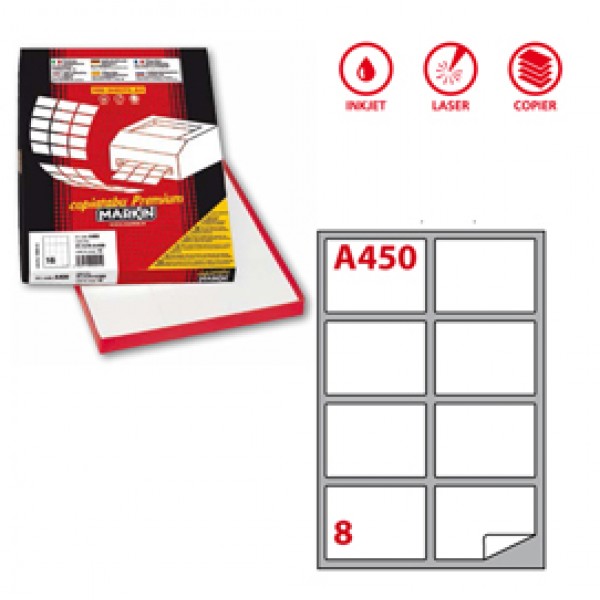Etichetta adesiva A450 - permanente - 99,1x67,7 mm - 8 etichette per foglio - bianco - Markin - scatola 100 fogli A4