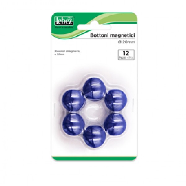 Bottoni magnetici - blu - diametro 20 mm - Lebez - blister 12 pezzi