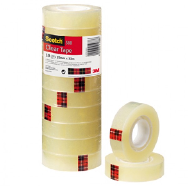 Nastro adesivo Scotch® 508 - 15 mm x 33 mt - trasparente - Scotch® - torre 10 rotoli