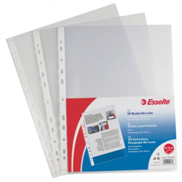 Buste forate CopySafe - DeLuxe - liscio - 22x30 cm - trasparente - Esselte - conf. 50 pezzi Buste forate CopySafe - DeLuxe - liscio - 22x30 cm - trasparente - Esselte - conf. 50 pezzi