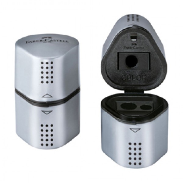 Temperamatite Grip 2001 con contenitore - 3 fori - silver - con doppio serbatoio - Faber Castell Temperamatite Grip 2001 con contenitore - 3 fori - silver - con doppio serbatoio - Faber Castell