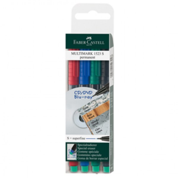 Pennarello Multimark universale con gomma - astuccio 4 colori - punta superfine 0,4 mm - Faber Castell Pennarello Multimark universale con gomma - astuccio 4 colori - punta superfine 0,4 mm - Faber Castell