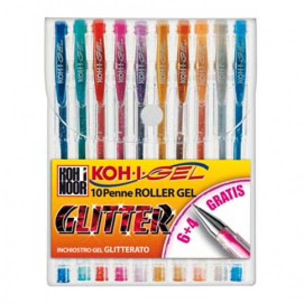 Roller gel colorati - colori glitter - Koh I Noor - astuccio 10 roller