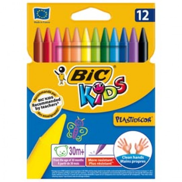 Pastelli Plastidecor - plastica - colori assortiti - Bic - astuccio 12 pezzi Pastelli Plastidecor - plastica - colori assortiti - Bic - astuccio 12 pezzi