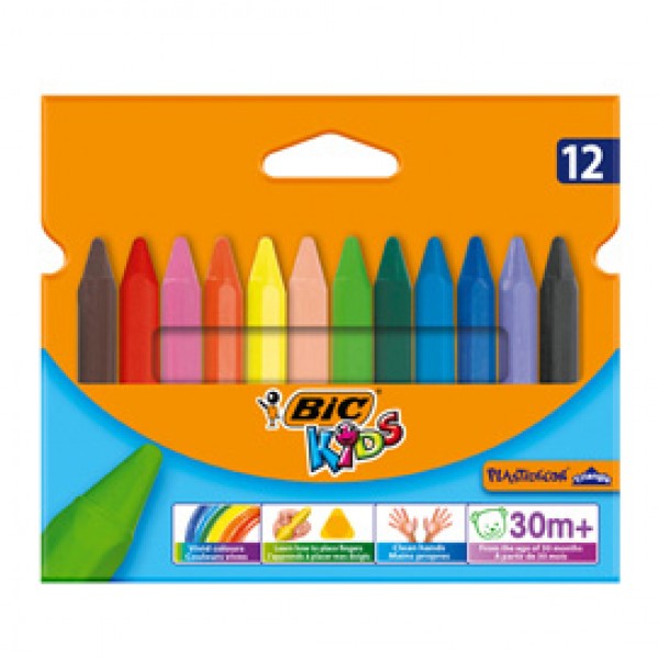 Pastelli Plastidecor - in plastica - colori assortiti - Bic - astuccio 12 colori triangle Pastelli Plastidecor - in plastica - colori assortiti - Bic - astuccio 12 colori triangle