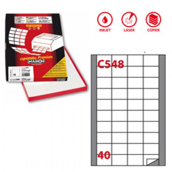 Etichetta adesiva C548 - permanente - 45x29,7 mm - 40 etichette per foglio - bianco - Markin - scatola 100 fogli A4