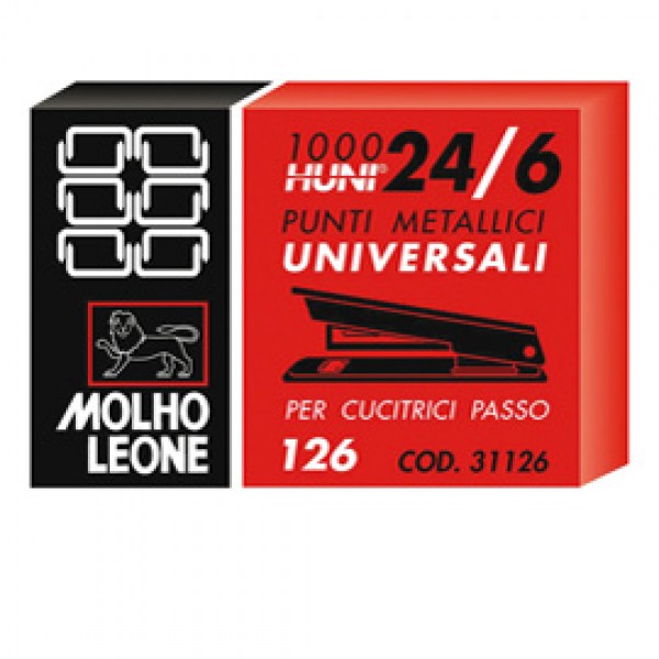 Punti 126 - 24/6 - metallo - Molho Leone - conf. 1000 pezzi Punti 126 - 24/6 - metallo - Molho Leone - conf. 1000 pezzi