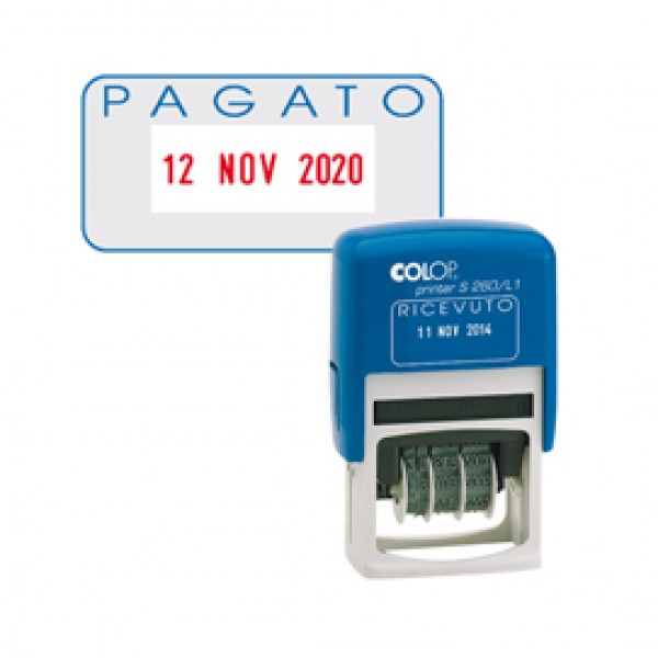 Timbro S260/L2 Datario + PAGATO - 4 mm - autoinchiostrante - bicolore - Colop®