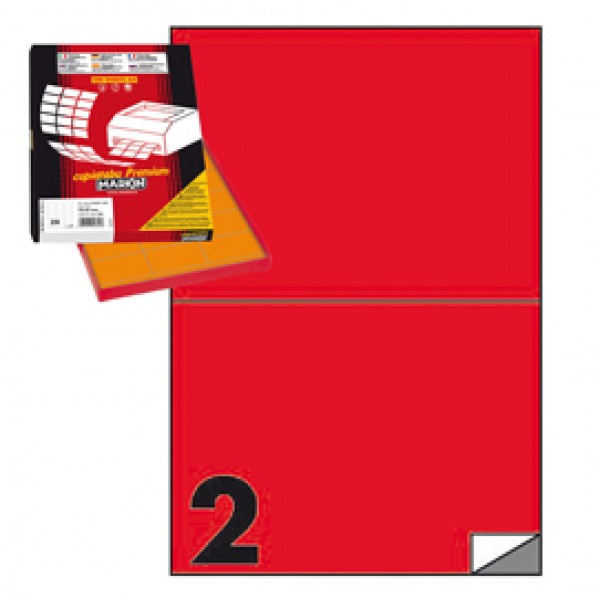 Etichetta adesiva C509 - permanente - 210x148,5 mm - 2 etichette per foglio - rosso - Markin - scatola 100 fogli A4