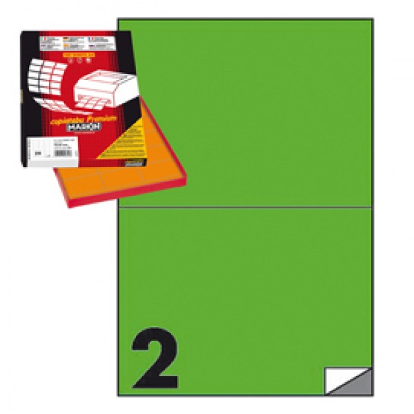 Etichetta adesiva C509 - permanente - 210x148,5 mm - 2 etichette per foglio - verde - Markin - scatola 100 fogli A4