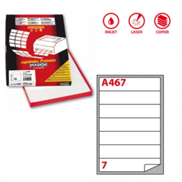Etichetta adesiva A467 - permanente - 190x38 mm - 7 etichette per foglio - bianco - Markin - scatola 100 fogli A4