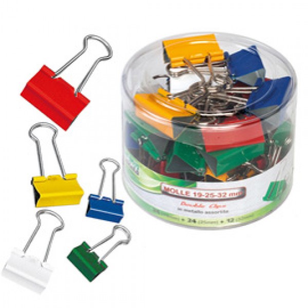 Molle Double Clips - metallo - misure e colori assortiti - Lebez - barattolo da 60 molle Molle Double Clips - metallo - misure e colori assortiti - Lebez - barattolo da 60 molle