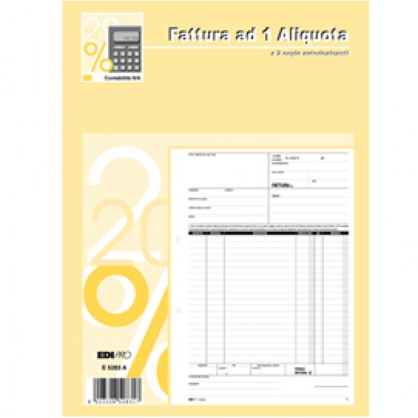 Blocco fatture 1 aliquota Iva - 50/50 fogli autoricalcanti - 29,7 x 21cm - Edipro Blocco fatture 1 aliquota Iva - 50/50 fogli autoricalcanti - 29,7 x 21cm - Edipro