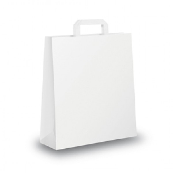 Shopper - maniglia piattina - 18 x 8 x 25 cm - carta kraft - bianco - Mainetti Bags - conf. 25 pezzi