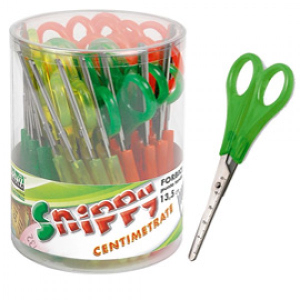 Forbici Snippy centimetrate - punta tonda - impugnatura plastica - lama in acciaio inox - 13,5 cm - colori assortiti - Lebez - conf. 24 pezzi Forbici Snippy centimetrate - punta tonda - impugnatura plastica - lama in acciaio inox - 13,5 cm - colori assortiti - Lebez - conf. 24 pezzi