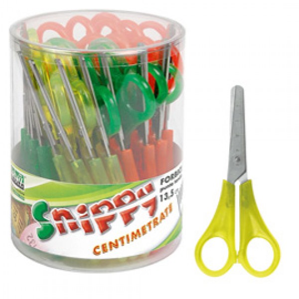 Forbici per mancini centimetrate - 13,5 cm - colori assortiti - Lebez - barattolo 24 pezzi Forbici per mancini centimetrate - 13,5 cm - colori assortiti - Lebez - barattolo 24 pezzi