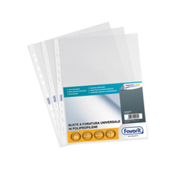 Buste forate Special PP - Superior - buccia - 21x29,7 cm - trasparente - Favorit - conf. 50 pezzi Buste forate Special PP - Superior - buccia - 21x29,7 cm - trasparente - Favorit - conf. 50 pezzi