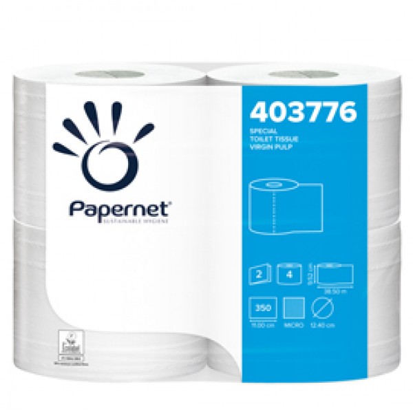 Carta igienica - 2 veli - 16,5 gr - diametro 12,4 cm - 9,5 cm x 38,5 mt - 350 strappi - Papernet - pacco 4 rotoli Carta igienica - 2 veli - 16,5 gr - diametro 12,4 cm - 9,5 cm x 38,5 mt - 350 strappi - Papernet - pacco 4 rotoli