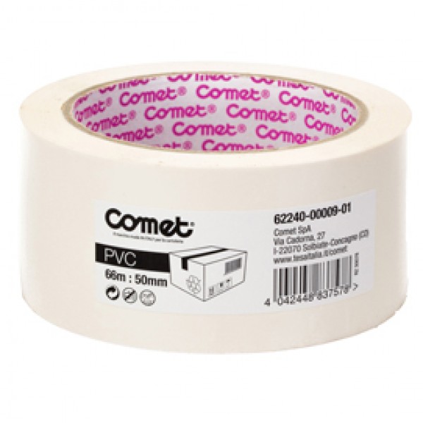 Nastro adesivo - 5 cm x 66 m - PVC - bianco - Comet Nastro adesivo - 5 cm x 66 m - PVC - bianco - Comet
