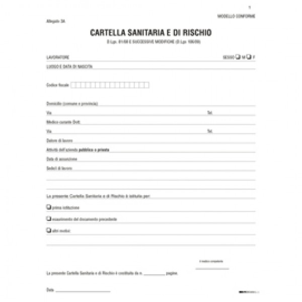 Cartella sanitaria di rischio per lavoratori esposti ad agenti cancerogeni - 31 x 24cm - Edipro Cartella sanitaria di rischio per lavoratori esposti ad agenti cancerogeni - 31 x 24cm - Edipro