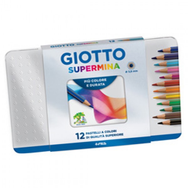 Pastello Supermina - mina 3,8 mm - colori assortiti - Giotto - astuccio in metallo 12 pezzi
