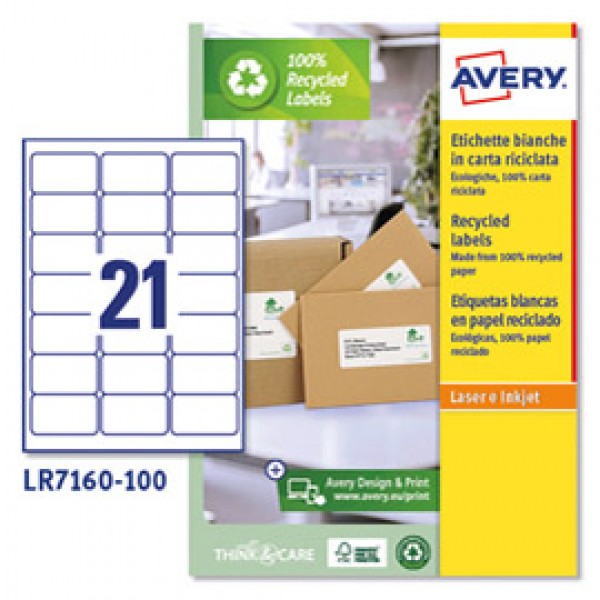 Etichette per buste e pacchi in carta riciclata - bianca - 63,5x38,1mm - 100 fogli - Avery