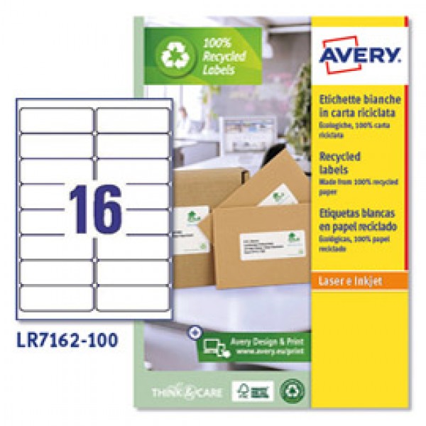 Etichette per buste e pacchi in carta riciclata - bianca - 99,1x33,9mm - 100 fogli - Avery