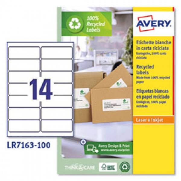 Etichette per buste e pacchi in carta riciclata - bianca - 99,1x38,1mm - 100 fogli - Avery