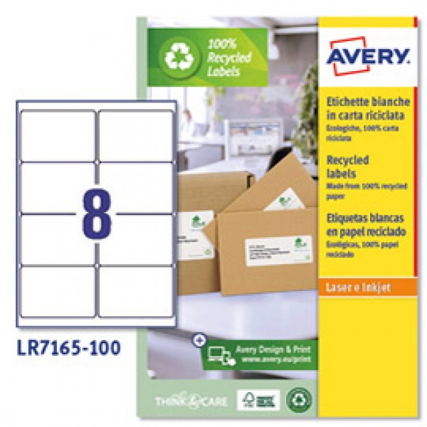 Etichette per buste e pacchi in carta riciclata - bianca - 99,1x67,7mm - 100 fogli - Avery