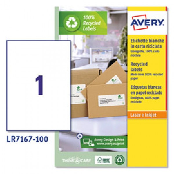 Etichette per buste e pacchi - carta riciclata - bianca - 199,6 x 289,1 mm - 100 fogli - Avery