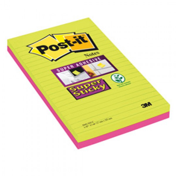 Blocco foglietti Post it® Super Sticky rettangolari - 845-4SUCC - a righe - 127 x 203 mm - colori Ultra - 45 fogli - Post it®